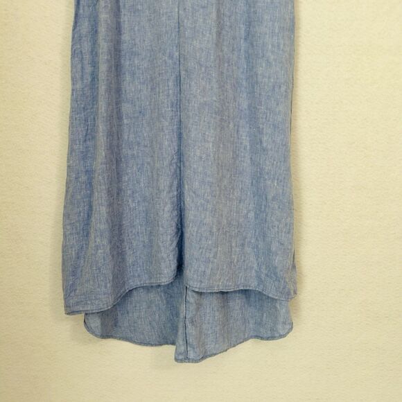 Antibes Blanc Sundress Women L Blue Chambray Maxi Strappy Asymmetrical Beachy - Picture 10 of 13